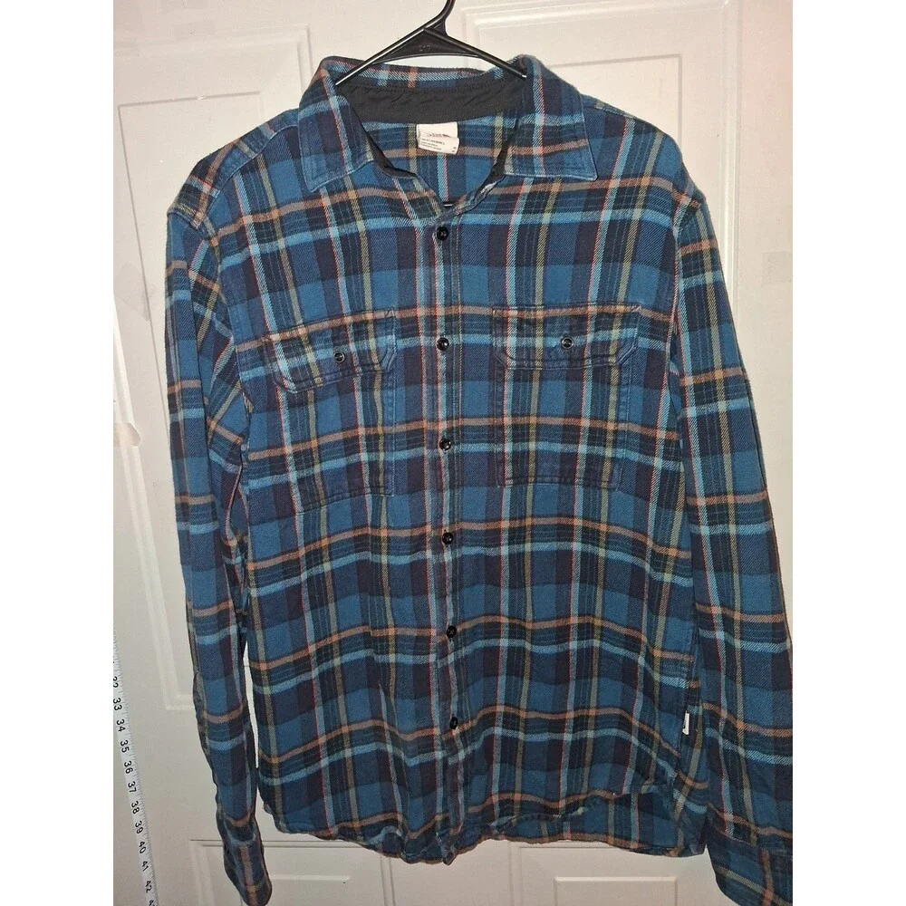 The North Face Men's Medium Blue Plaid Flannel Button Front Shirt Cotton Long...